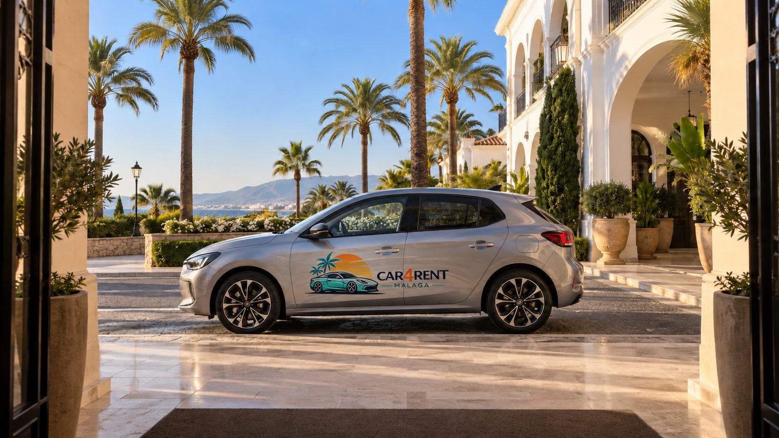 Auto podstawione pod wejście do hotelu w Marbelli na Costa del Sol